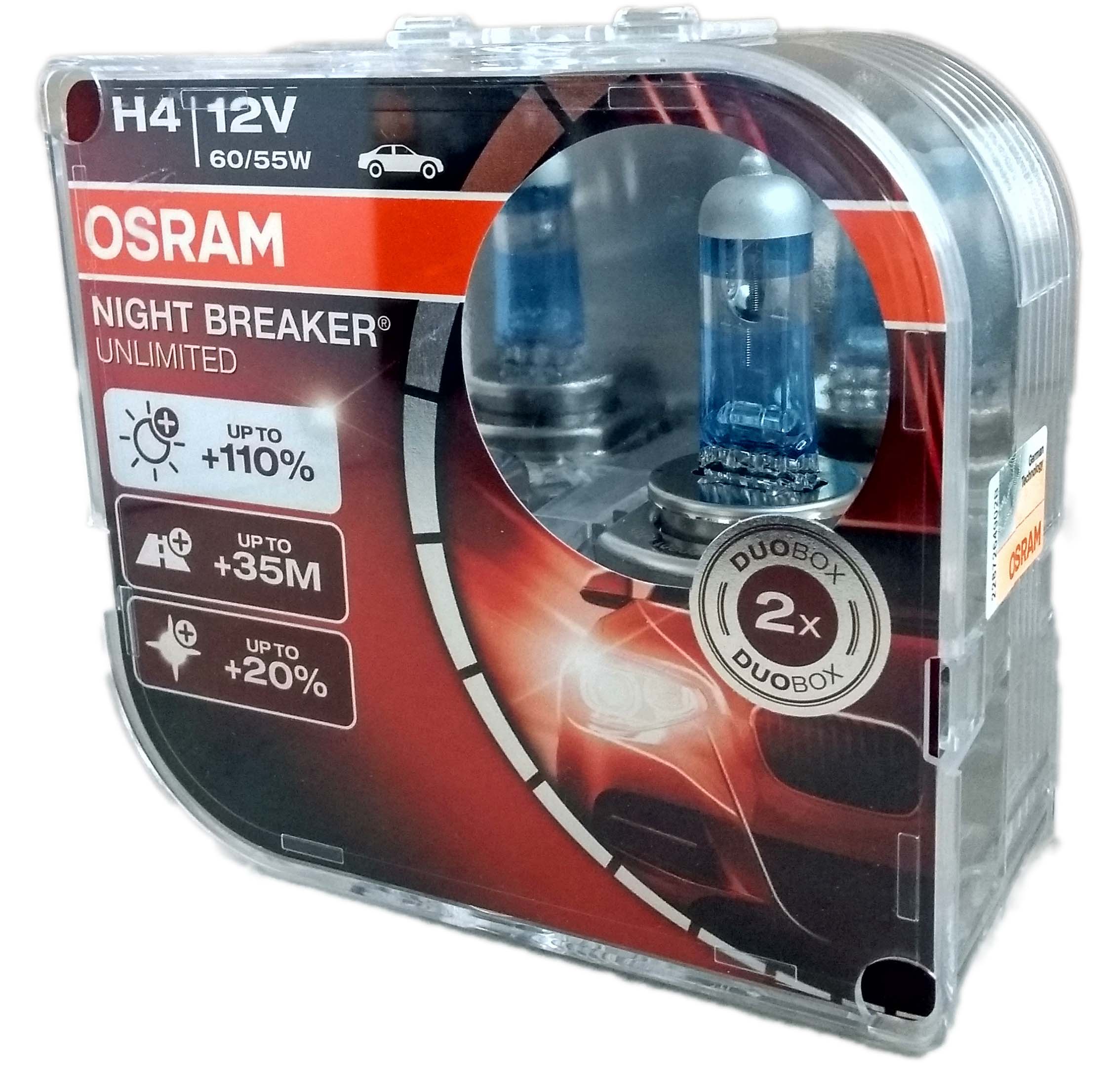 H4 OSRAM Night Breaker Unlimited up to 110% more light 2 bulbs 64193NBU ...